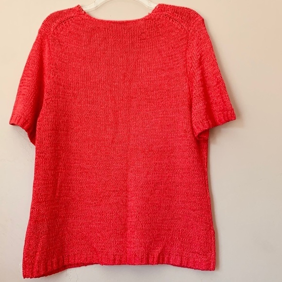 TanJay Coral Open Weave With Beading Detail V-Neck Sweater Women's Size Large - Picture 11 of 14